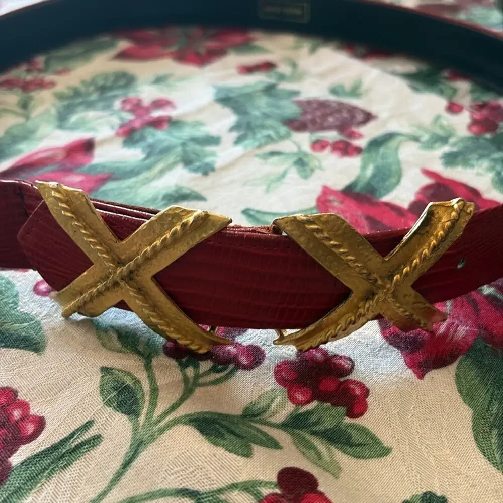 Sandy Duftler vintage red belt with gold XX buckle